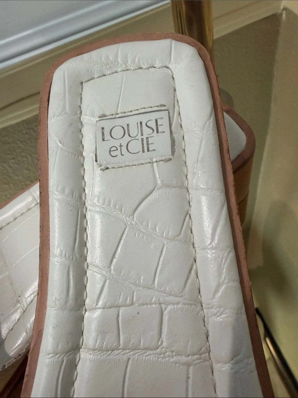 Louise et Cie Elara White Croc Leather Platform Slide Sandals Size 10